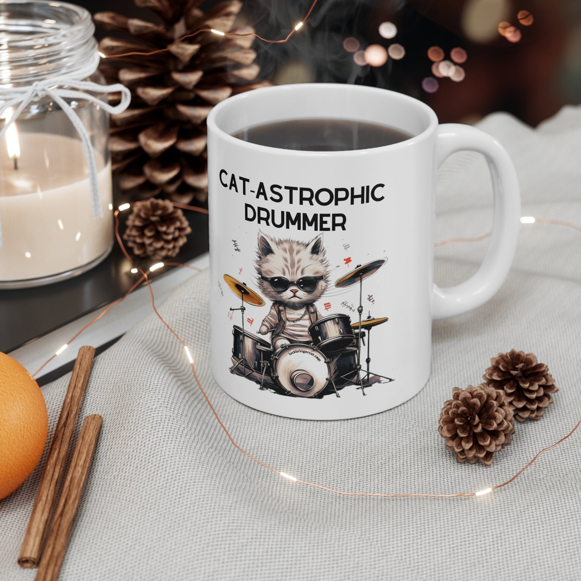 Funny Coffee Mug for Cat Lover Drummers