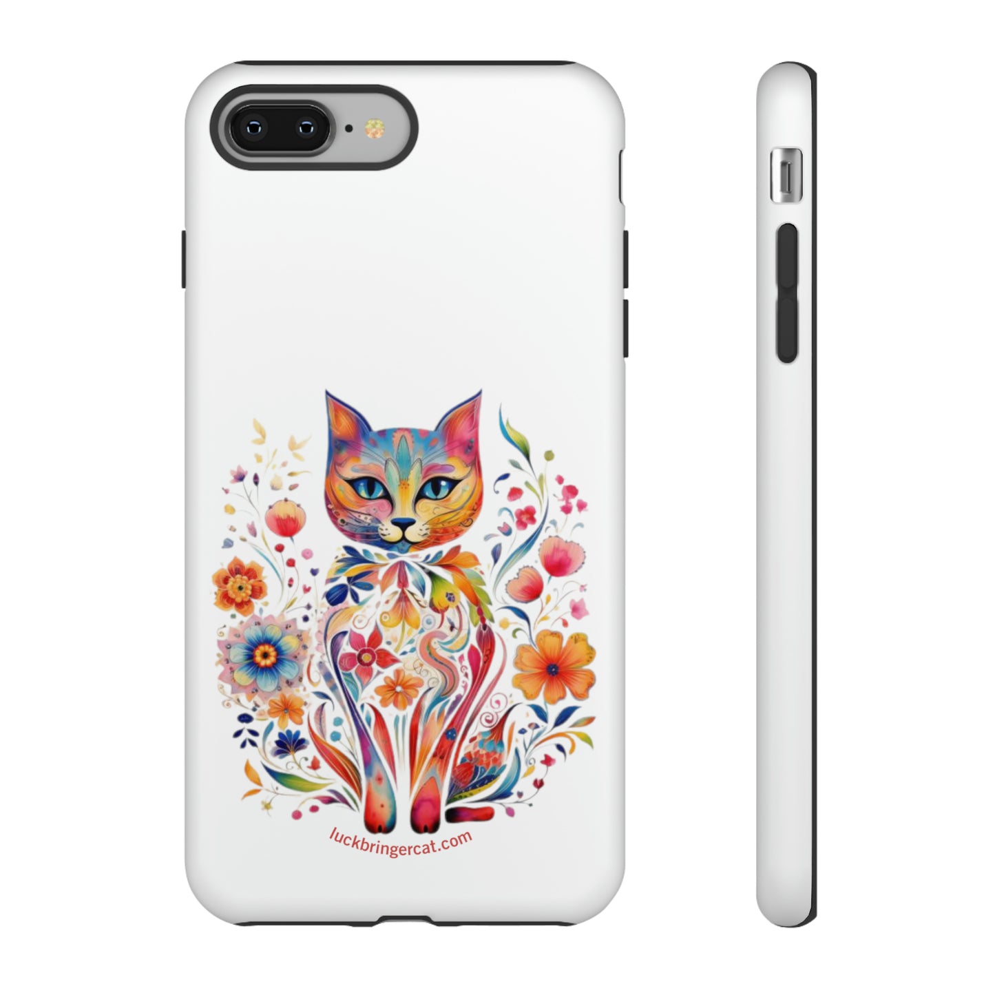 Phone Case for Cat and Flower Lovers- iPhone, Samsung Galaxy, Google Pixel- Colorful Floral Cat-White