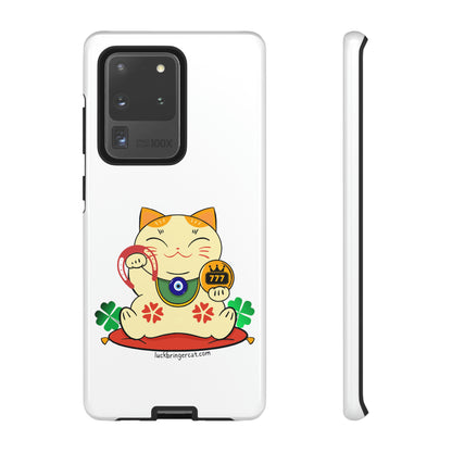 Cat Lovers Tough Phone Case- Maneki Neko Lucky Cat-White- iPhone, Samsung Galaxy, Google Pixel