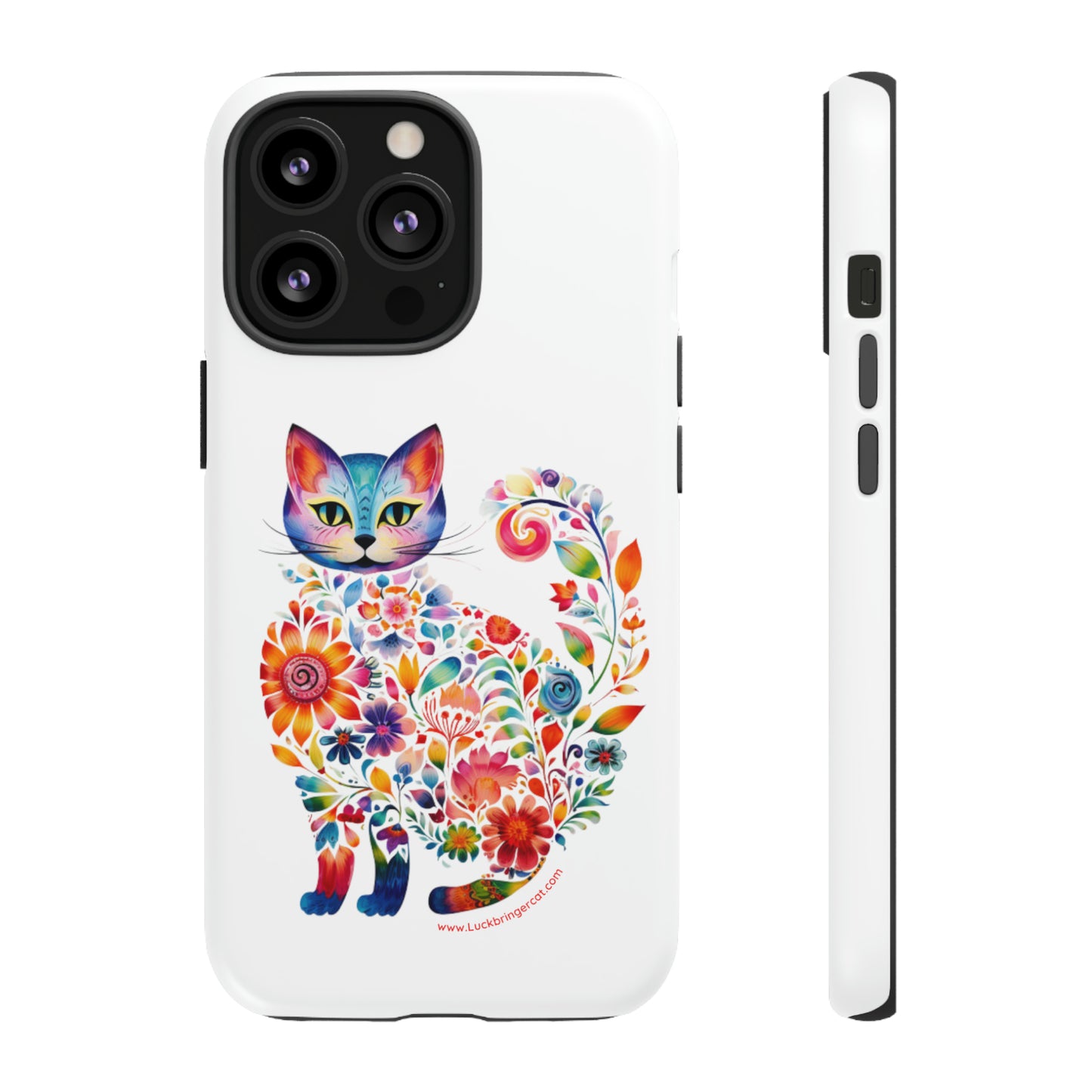 Floral Cat Lovers Phone case- iPhone, Samsung Galaxy, Google Pixel- White - Tough-Premium Quality