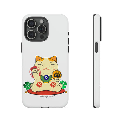 Cat Lovers Tough Phone Case- Maneki Neko Lucky Cat-White- iPhone, Samsung Galaxy, Google Pixel