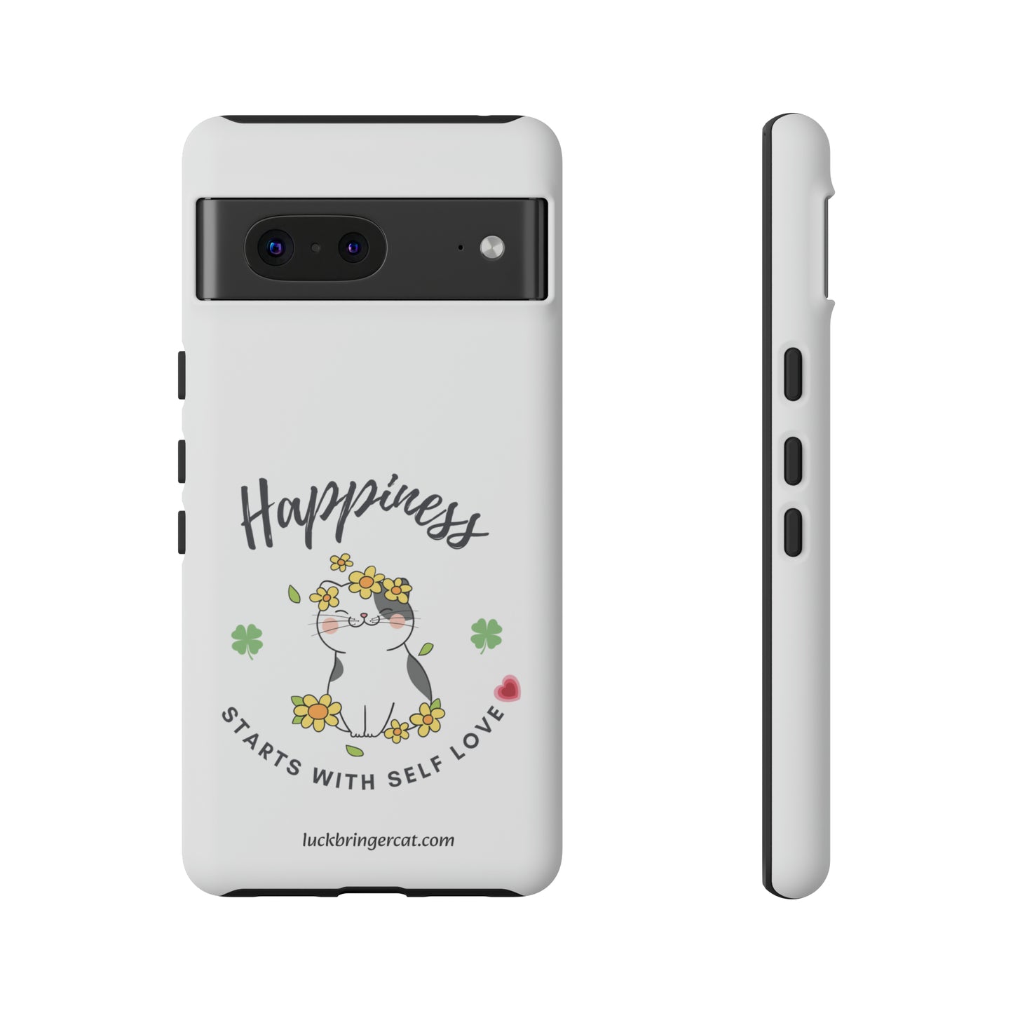 Cat Lovers Selflove  Phone Case- iPhone, Samsung Galaxy, Google Pixel- White- Happiness