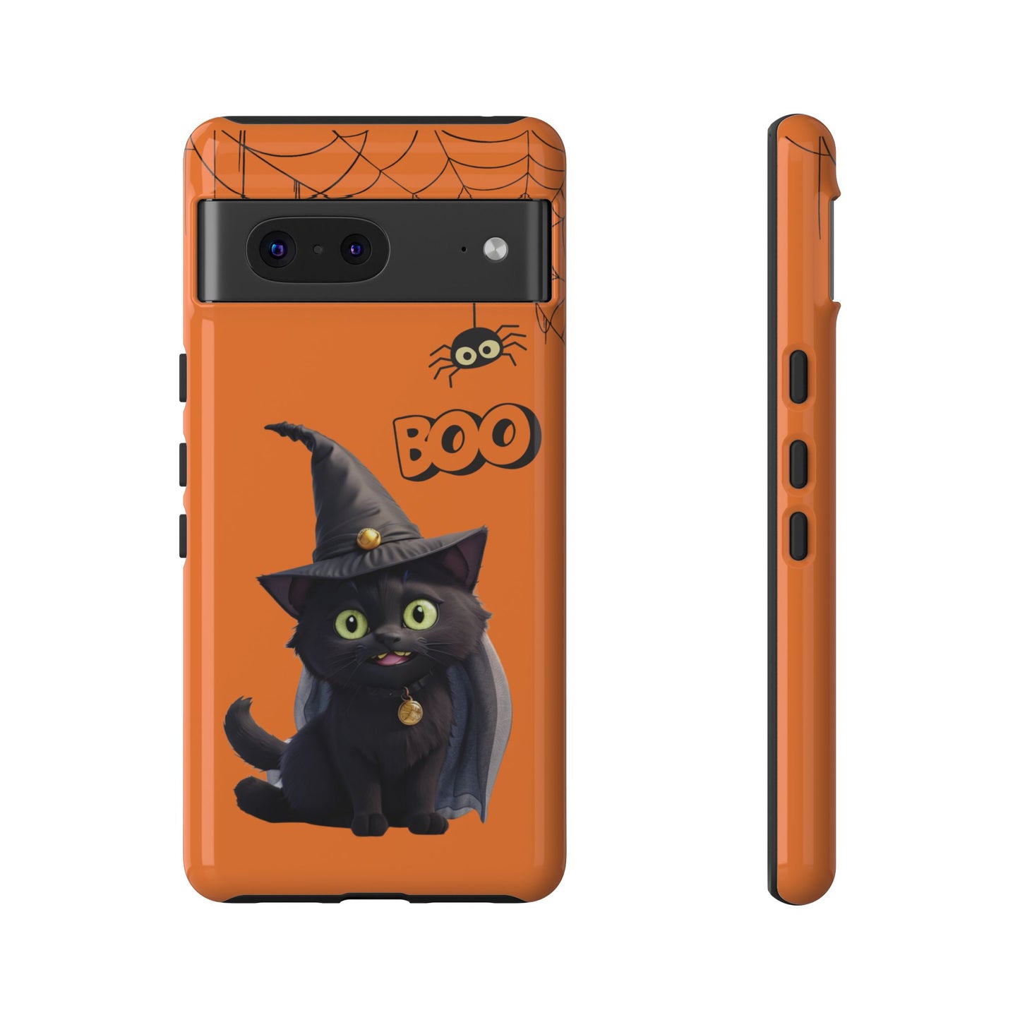 Premium-quality tough protective phone cases for iPhone,  Samsung and Google Phones - Orange - Spooky Halloween Black Cat