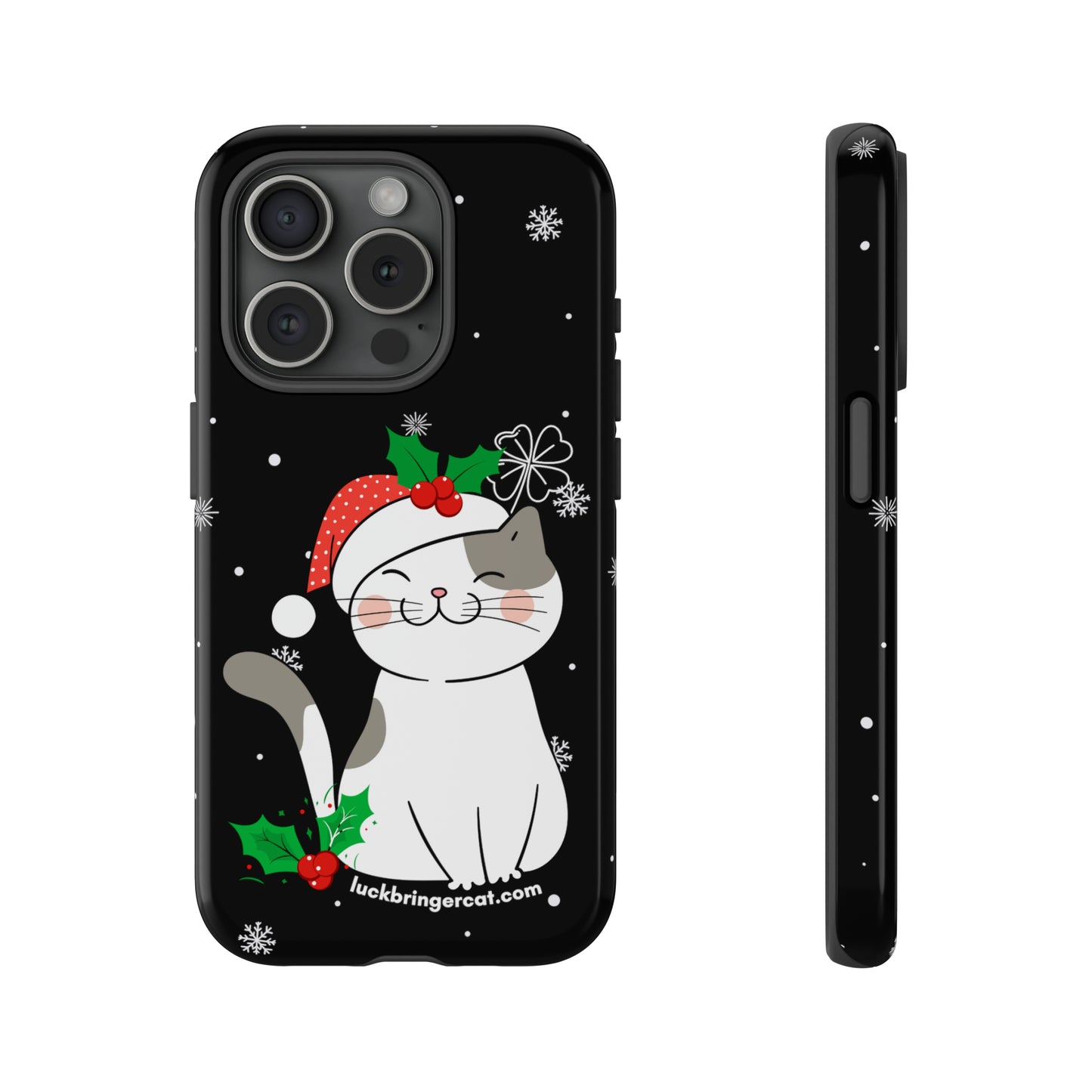 Cat Lovers Christmas Phone Case-iPhone, Samsung Galaxy,Google Pixel- Black With Cute Kitten