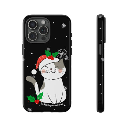 Cat Lovers Christmas Phone Case-iPhone, Samsung Galaxy,Google Pixel- Black With Cute Kitten