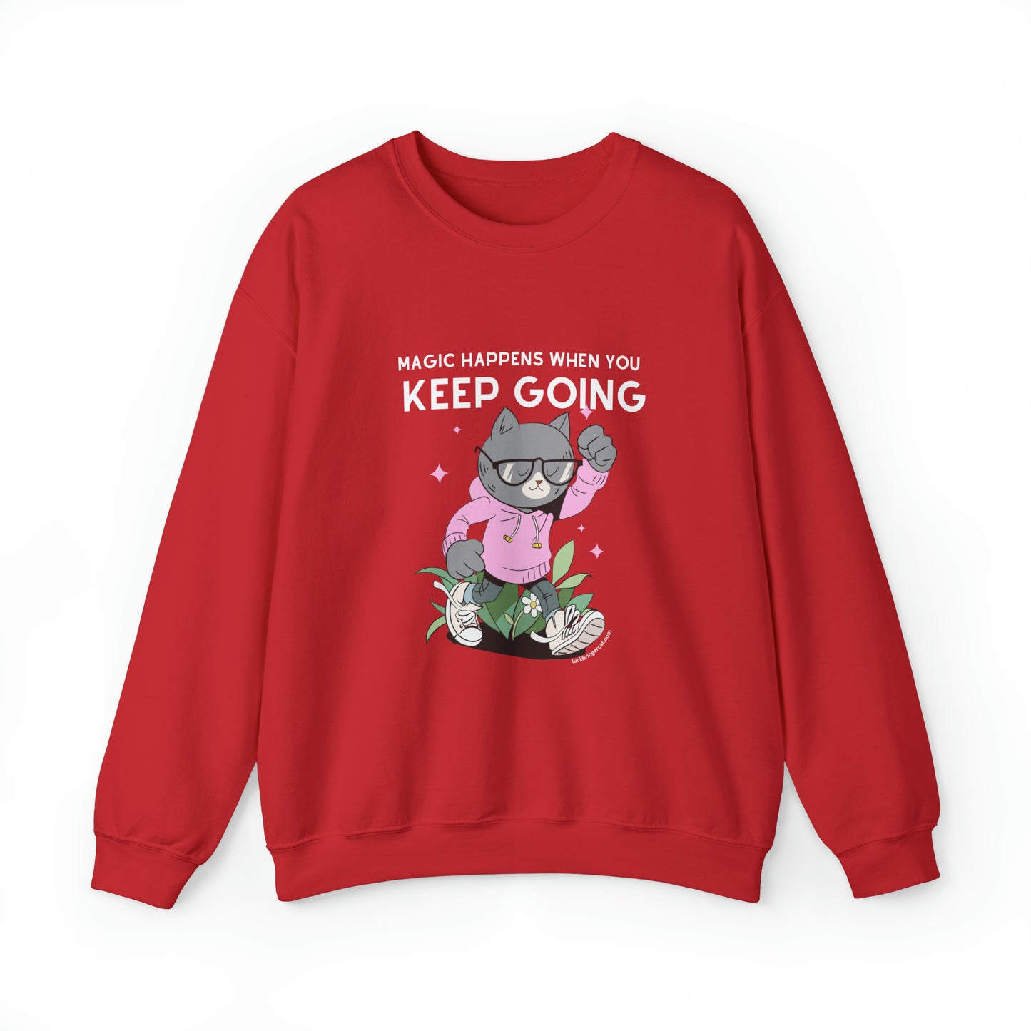 Unisex Crewneck Sweatshirt - Inspirational Shirt for Cat Lovers - Magic Happens When you Keep Going