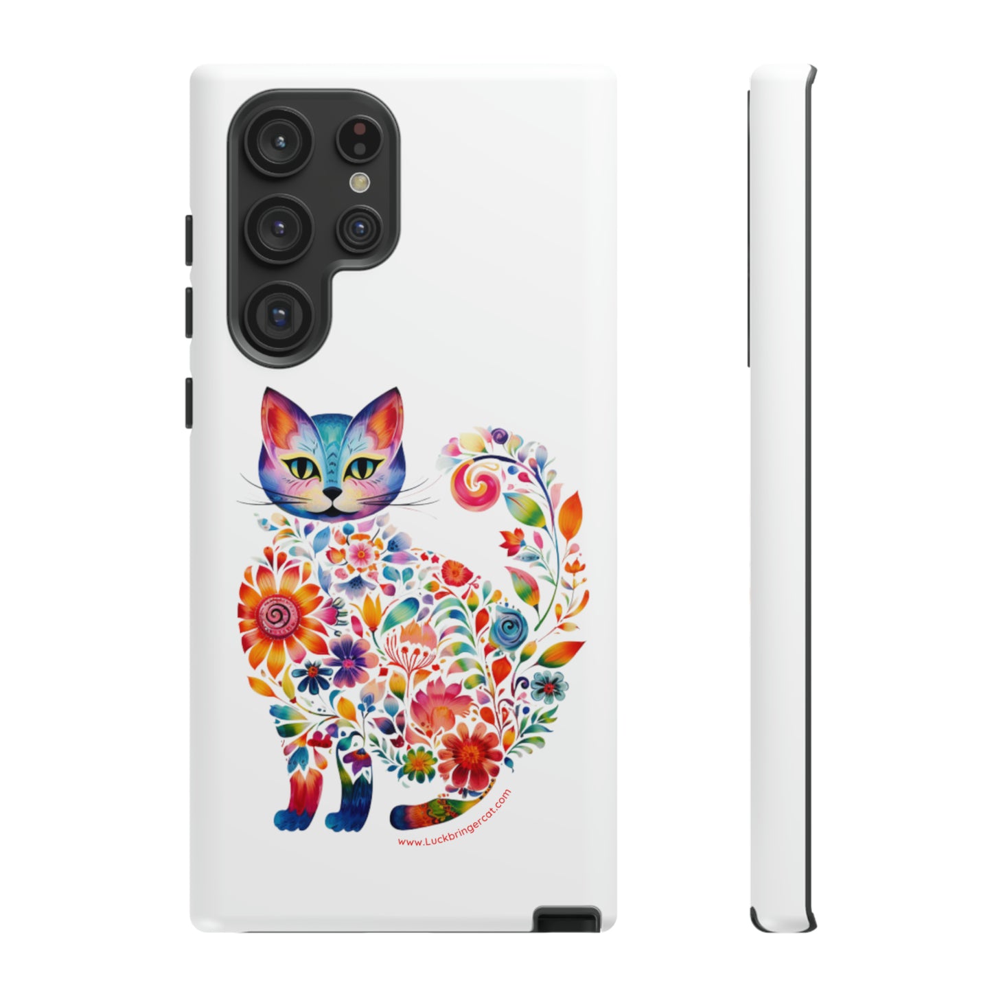 Floral Cat Lovers Phone case- iPhone, Samsung Galaxy, Google Pixel- White - Tough-Premium Quality