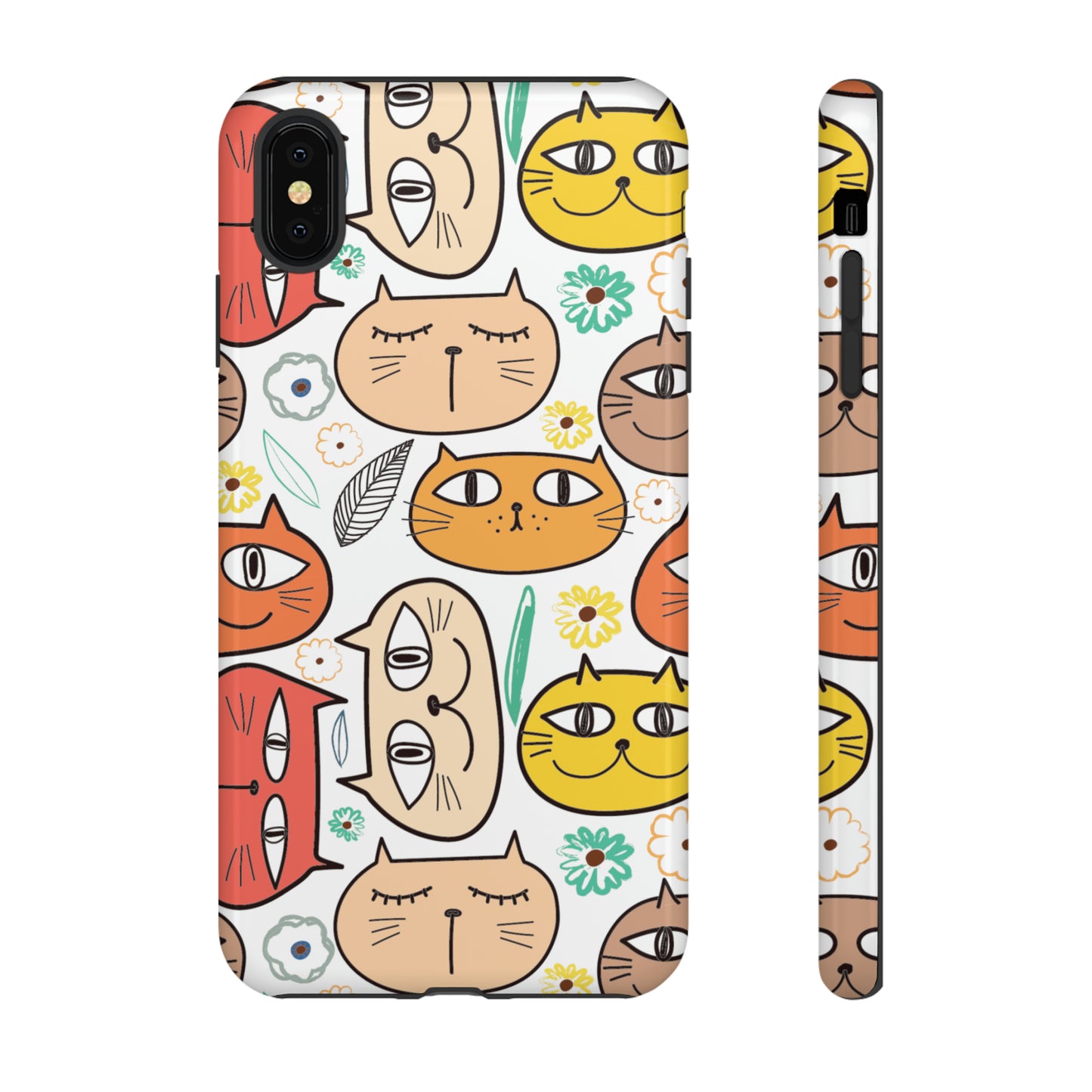 Premium-quality tough protective phone cases for iPhone, Samsung and Google - White With Cute Colorful Cartoon Cats