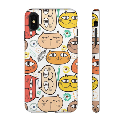 Premium-quality tough protective phone cases for iPhone, Samsung and Google - White With Cute Colorful Cartoon Cats