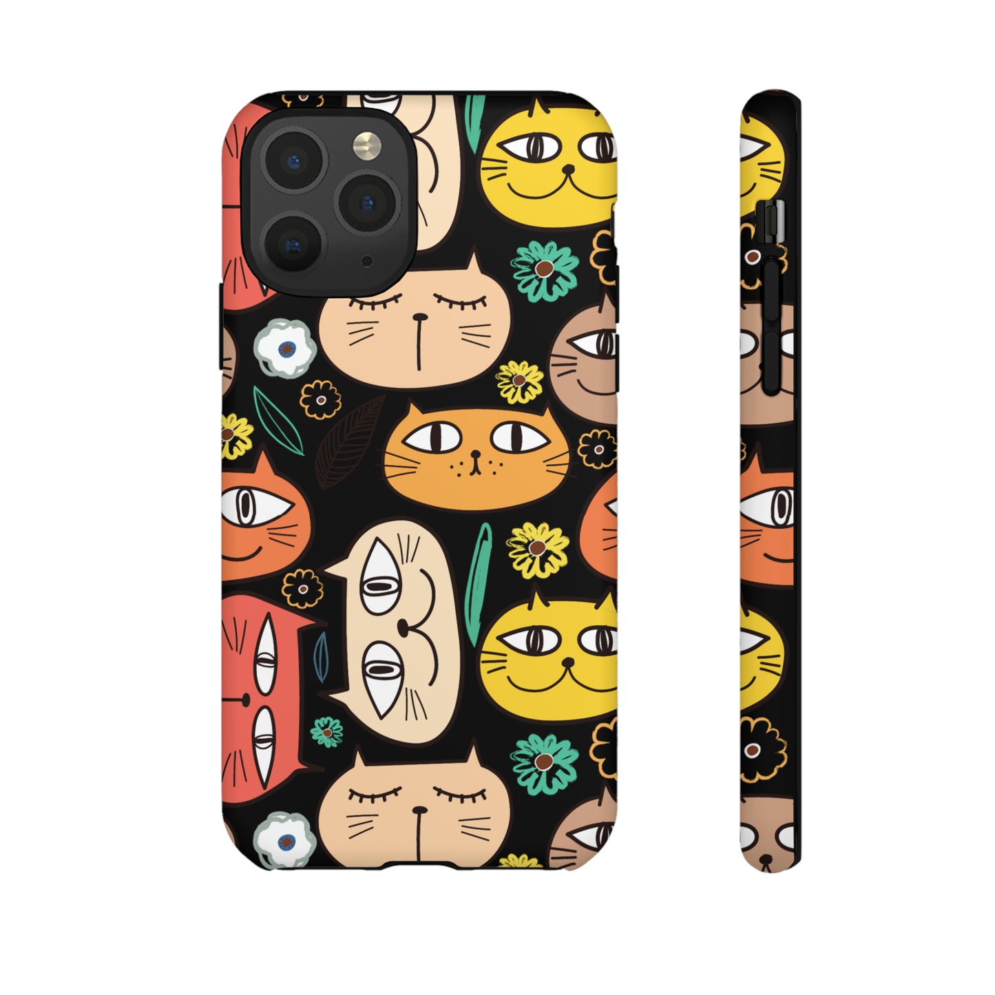 Premium-quality tough protective phone cases for iPhone, Samsung and Google - Black With Cute Colorful Cartoon Cats