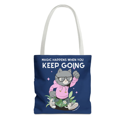 Motivational Tote Bag - Magic Happens When You Keep Going - Inspirational Gift for Dreamers and Go-Getters