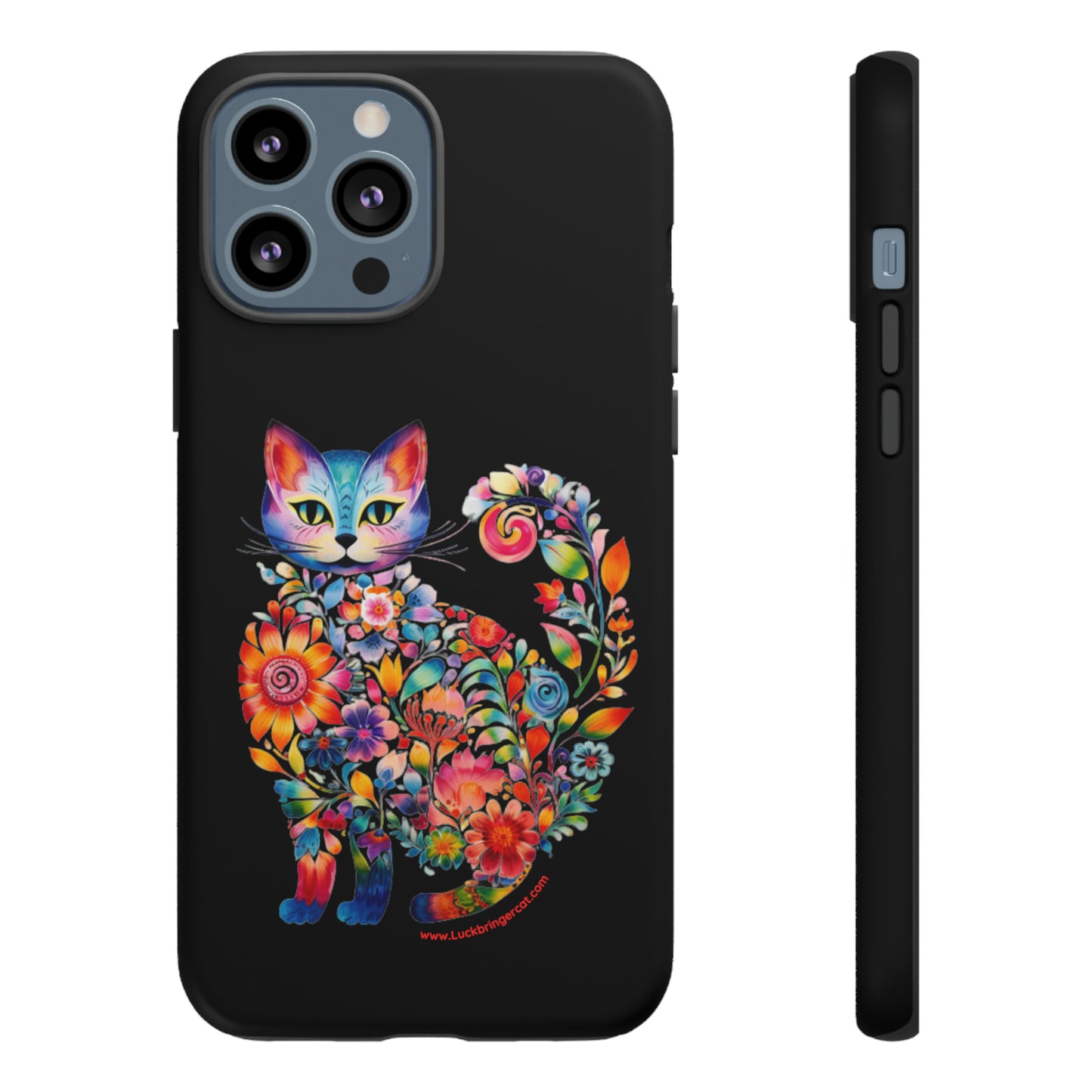 Floral Cat Lovers Phone case- iPhone, Samsung Galaxy, Google Pixel- Black-Tough-Premium Quality