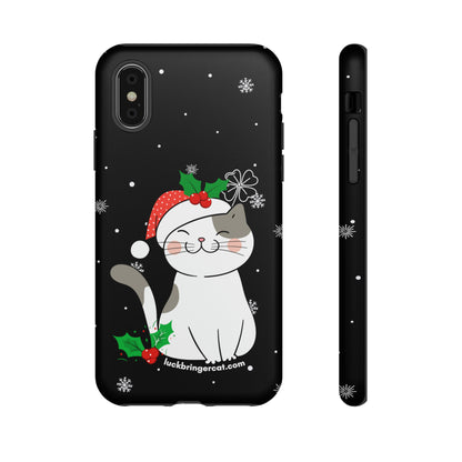 Cat Lovers Christmas Phone Case-iPhone, Samsung Galaxy,Google Pixel- Black With Cute Kitten