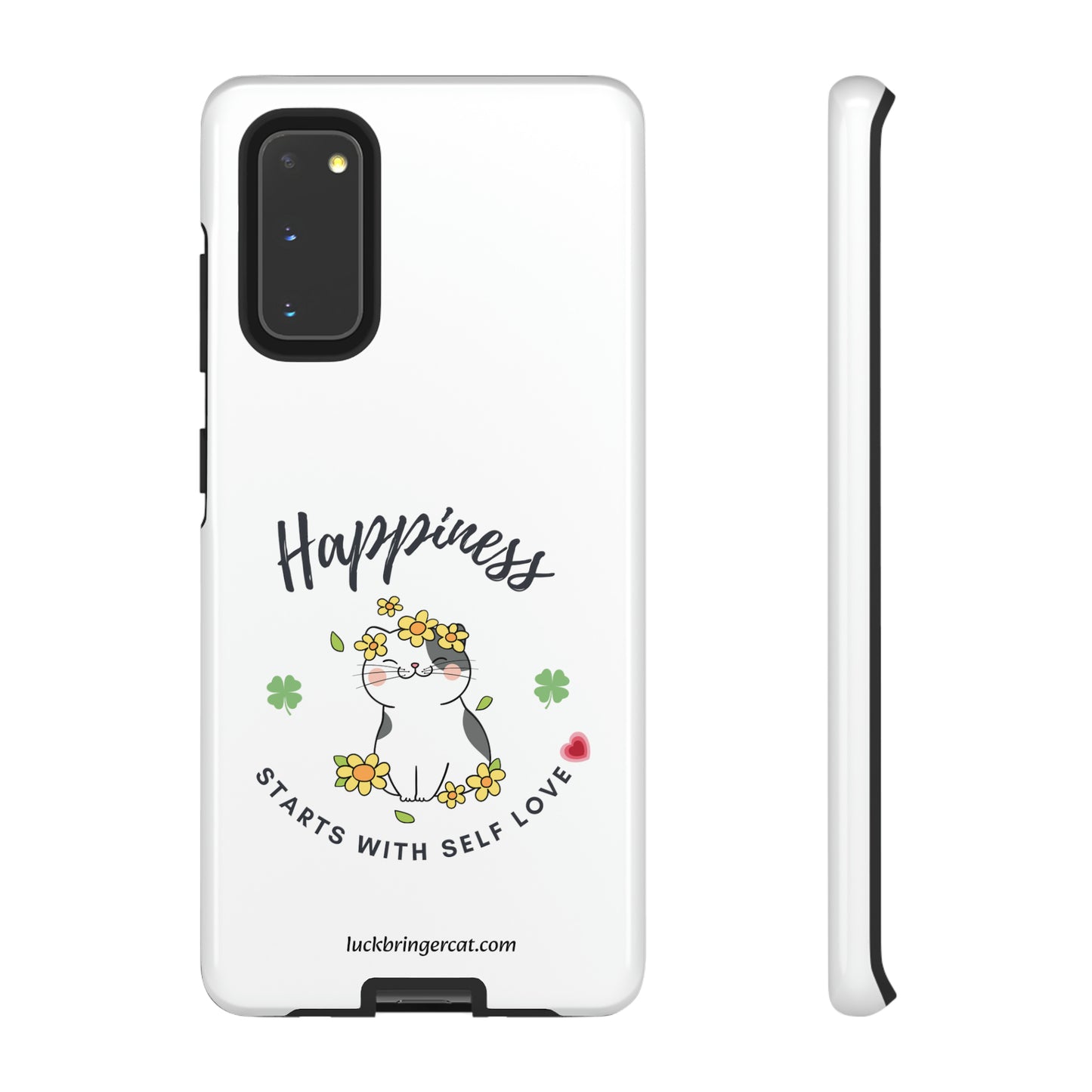 Cat Lovers Selflove  Phone Case- iPhone, Samsung Galaxy, Google Pixel- White- Happiness