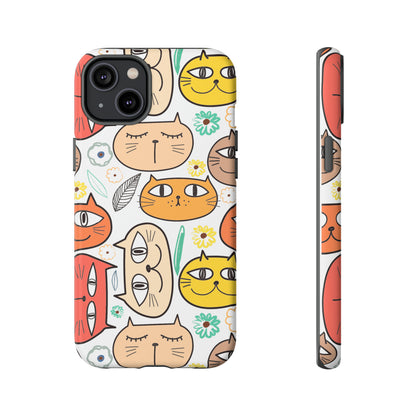 Premium-quality tough protective phone cases for iPhone, Samsung and Google - White With Cute Colorful Cartoon Cats