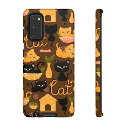 Premium-quality tough protective phone cases for iPhone, Samsung and Google - Brown With Cute Black and Orange Cats