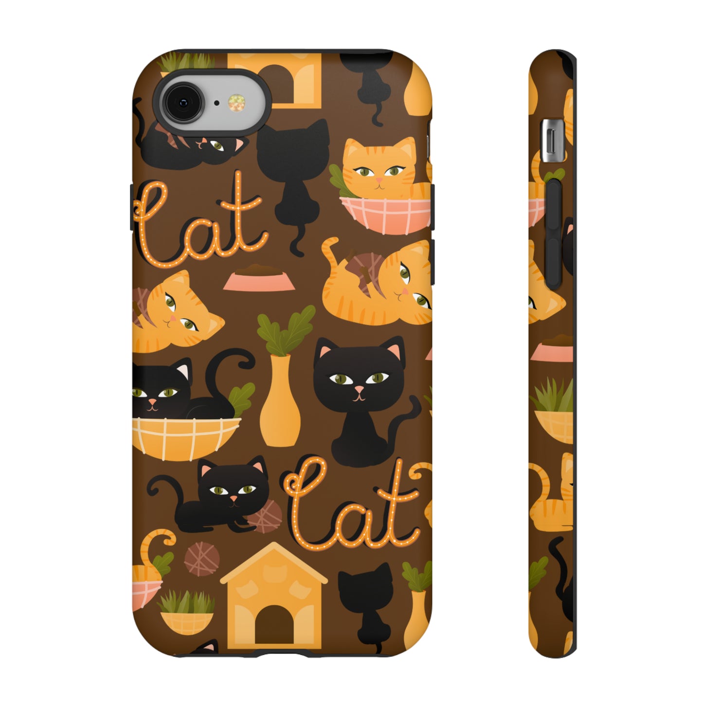 Premium-quality tough protective phone cases for iPhone, Samsung and Google - Brown With Cute Black and Orange Cats