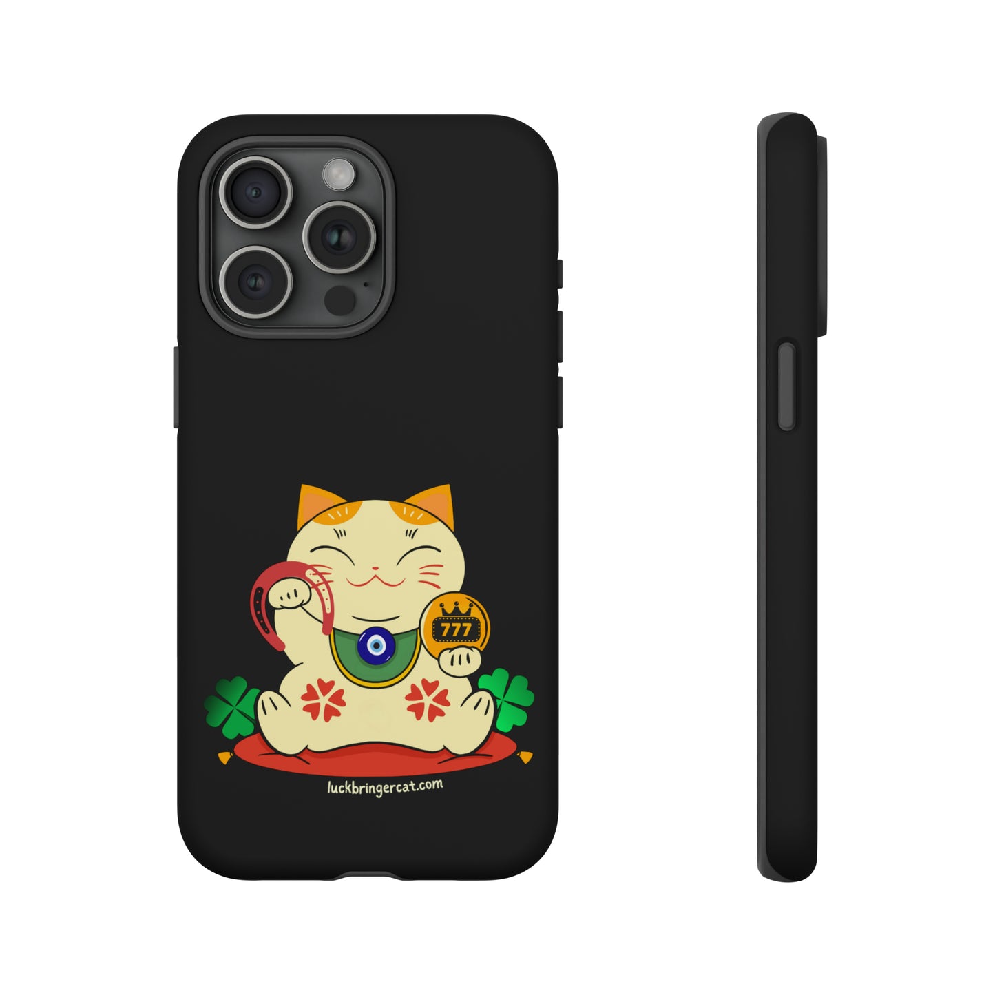 Cat Lovers Tough Phone Case- Lucky Maneki Neko-Black- iPhone, Samsung Galaxy, Google Pixel