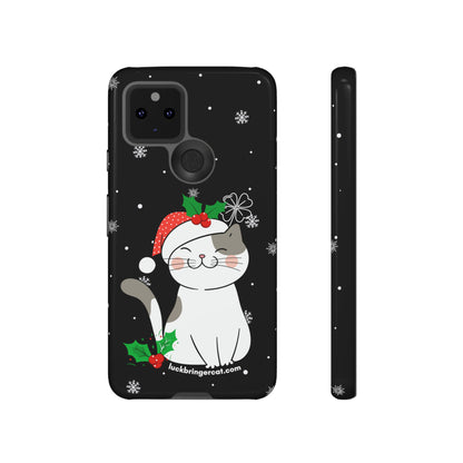 Cat Lovers Christmas Phone Case-iPhone, Samsung Galaxy,Google Pixel- Black With Cute Kitten