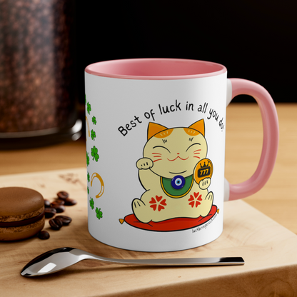 Good Luck Symbols Ceramic Coffee Mug - Best of Luck Wishes by Lucky Cat