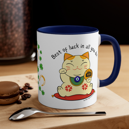 Good Luck Symbols Ceramic Coffee Mug - Best of Luck Wishes by Lucky Cat