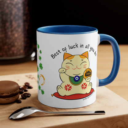 Good Luck Symbols Ceramic Coffee Mug - Best of Luck Wishes by Lucky Cat