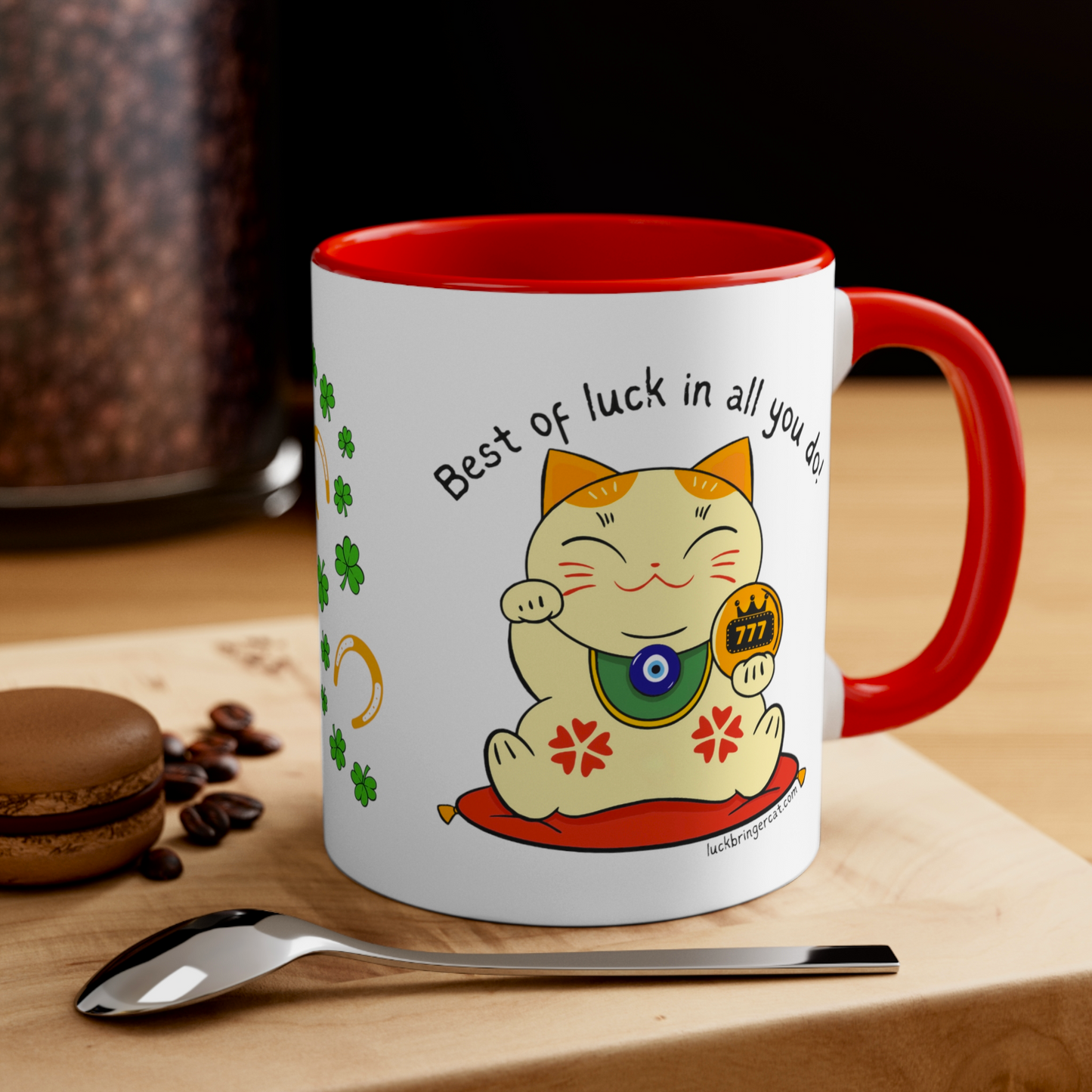 Good Luck Symbols Ceramic Coffee Mug - Best of Luck Wishes by Lucky Cat