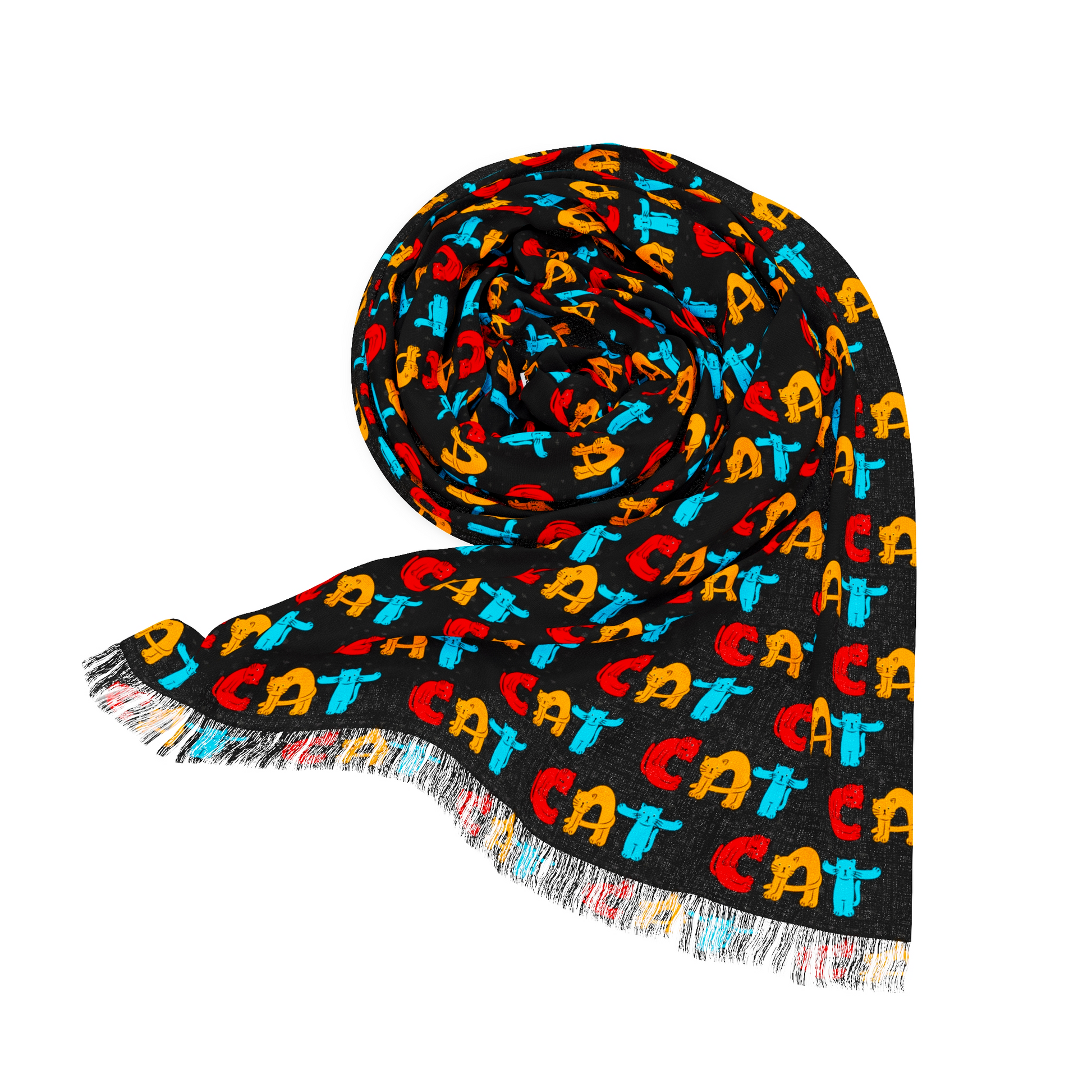 Scarf for cat lovers-Cat Lovers Scarf - Cute Colorful Cat Word Pattern on Black Background-perfect gift for cat moms-cat mum gift-kitten lover gift