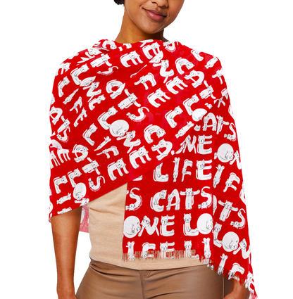 Cat Lovers Scarf-Love Life Cats-Red-Valentines Day-Cat Mom Gift- Cat lover girl gift-cat mum gift- crazy cat lady gift-This scarf is the perfect gift for cat lovers on special occasions like Valentine's Day, birthdays, or Christmas. 