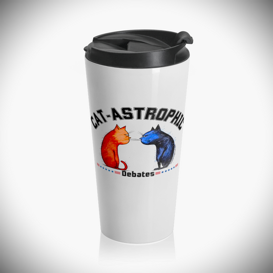 Funny Insulated Travel Cup for US 2024 Election - Catastrophic Debates Tumbler for cat lovers, cat moms and cat dads as a gift -Get ready to inject some humor into the 2024 US election season with our "Catastrophic Debates" tumbler! 😉💙💖 This tumbler isn't just election-themed; it is also a perfect gift for cat lovers, cat moms, and cat dads who enjoy the fun and chaos of debates between cats. Get yours while stocks last! 🎁🐈🐾 