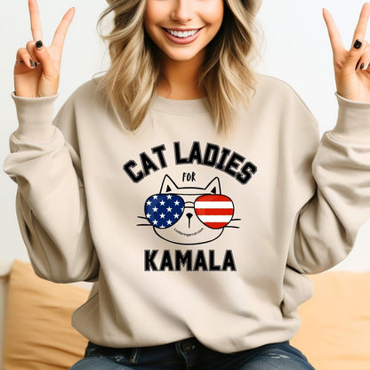 Cat Ladies For Kamala Harris Sweatshirt- 2024 US Presidential Election Shirt-Show off your love for cats and your favorite democratic presidential candidate with these adorable high-quality crewneck sweaters! 😻💖💙🐾