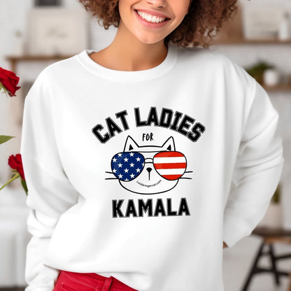 Cat Ladies For Kamala Harris Sweatshirt- 2024 US Presidential Election Shirt-Show off your love for cats and your favorite democratic presidential candidate with these adorable high-quality crewneck sweaters! 😻💖💙🐾