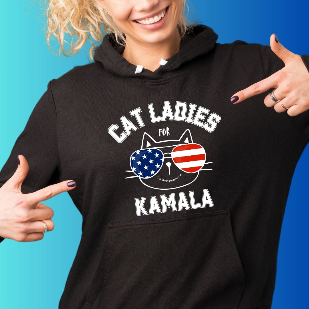 Cat Ladies For Kamala Harris hoodie- 2024 US President Election Shirt- Show off your love for cats and your favorite democratic presidential candidate with these adorable high quality election hoodies! 😻💖💙🐾Cat Mom Gift