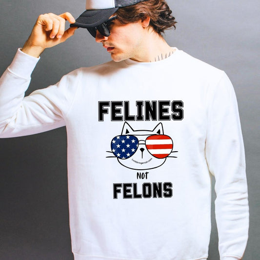 Felines Not Felons Sweatshirt-Kamala Harris 2024 US Presidential Election Shirt-Show off your love for cats and your favorite democratic presidential candidate with these adorable high-quality crewneck sweaters! 😻💖💙🐾Cat Lovers Shirt USA Election