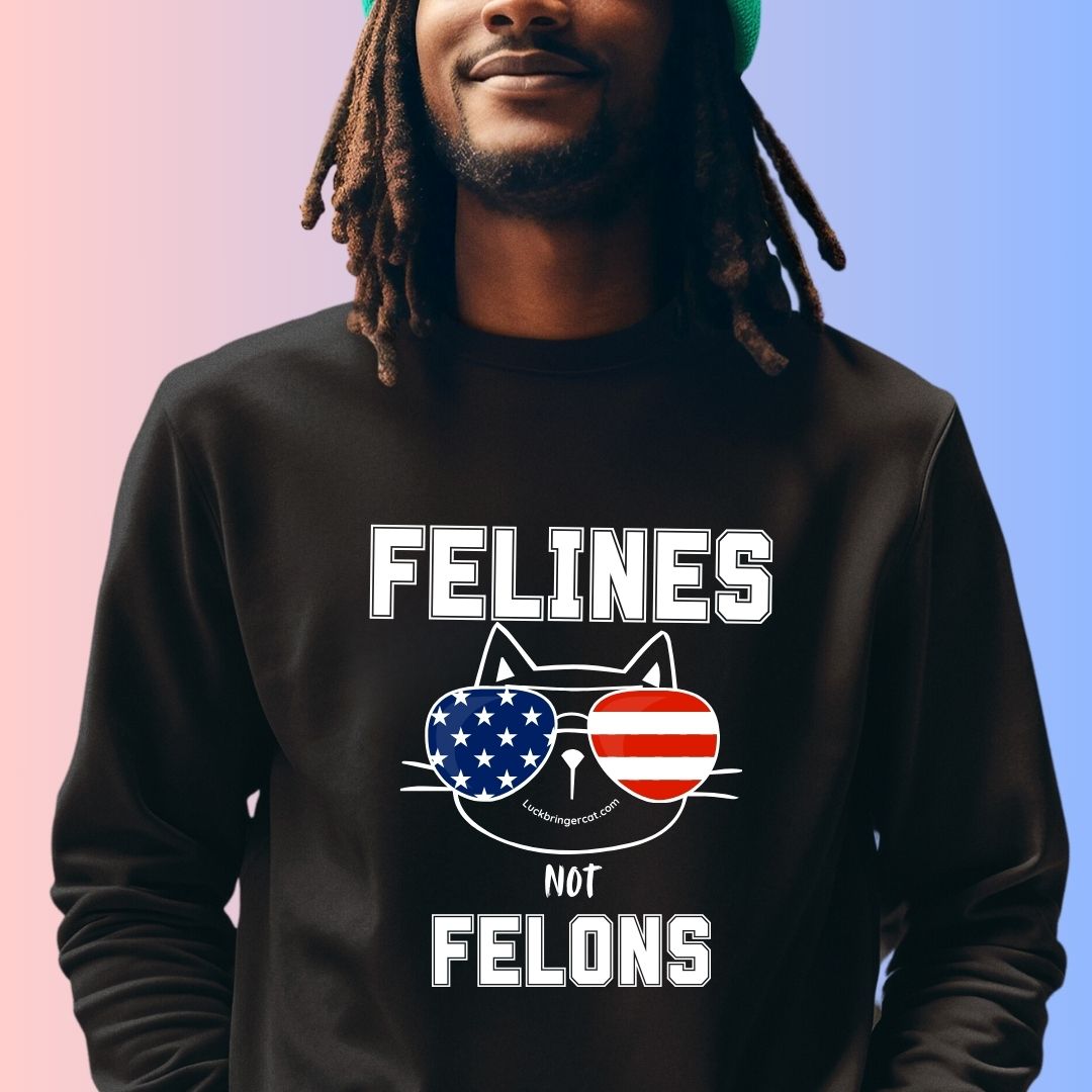 Felines Not Felons Sweatshirt-Kamala Harris 2024 US Presidential Election Shirt-Show off your love for cats and your favorite democratic presidential candidate with these adorable high-quality crewneck sweaters! 😻💖💙🐾Cat Lovers Shirt USA Election