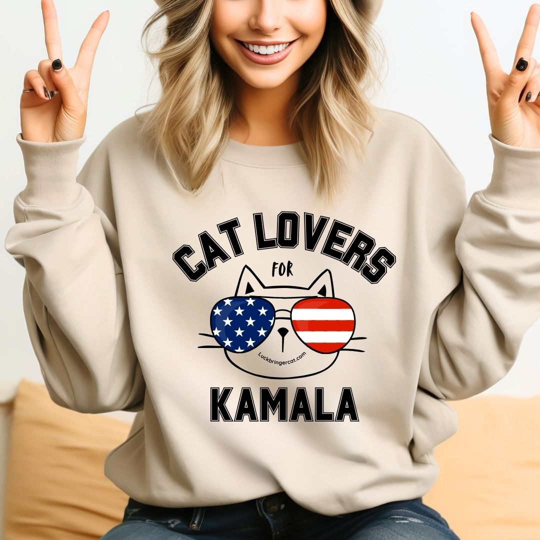 Cat Lovers For Kamala Harris 2024 US Presidential Election Sweatshirt-
Show off your love for cats and your favorite democratic presidential candidate with these adorable high-quality crewneck sweaters! 😻💖💙🐾