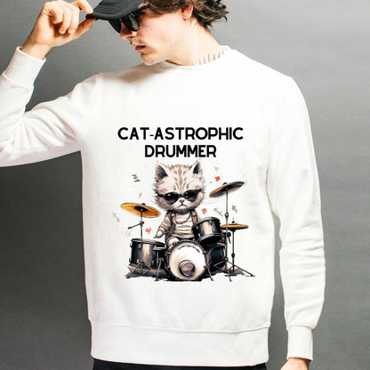 Unisex Crewneck Sweatshirt - Catastrophic Drummer Funny Sweater for Cat Lovers and Drummers