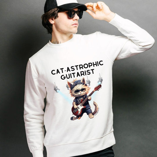 Unisex Crewneck Sweatshirt - Catastrophic Guitarist Funny Shirt for Cat Lovers and Electric Guitar Players