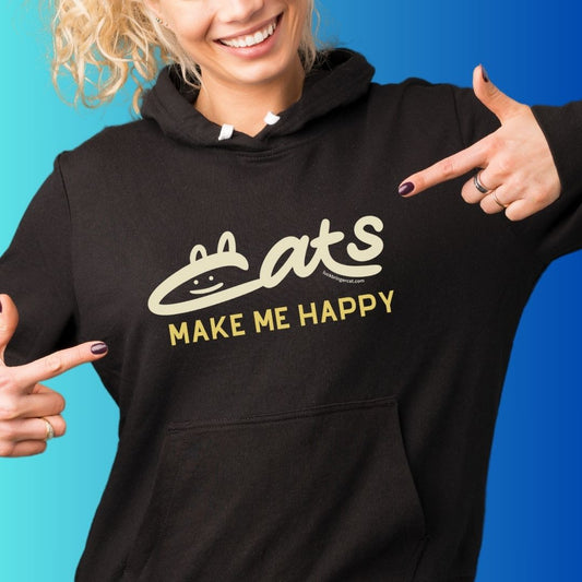 Cat Lovers Hoodie, Cat Mom Hooded Sweat Shirt, Cat Dad Sweater, Gift for Cat lovers- Unisex Sweatshirt with Text Cats Make Me Happy