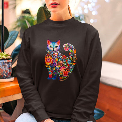 Crewneck Sweater with Unique Floral Cat - Ideal Gift for Cats and Kitten lover ladies 