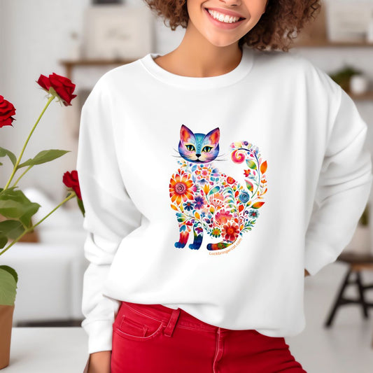 cat lovers shirt-gift for cat lover girl, gift for cat mom-cat mom gift-floral cat sweater-cat mum shirt-unique shirt-trendy shirt for cat woman 