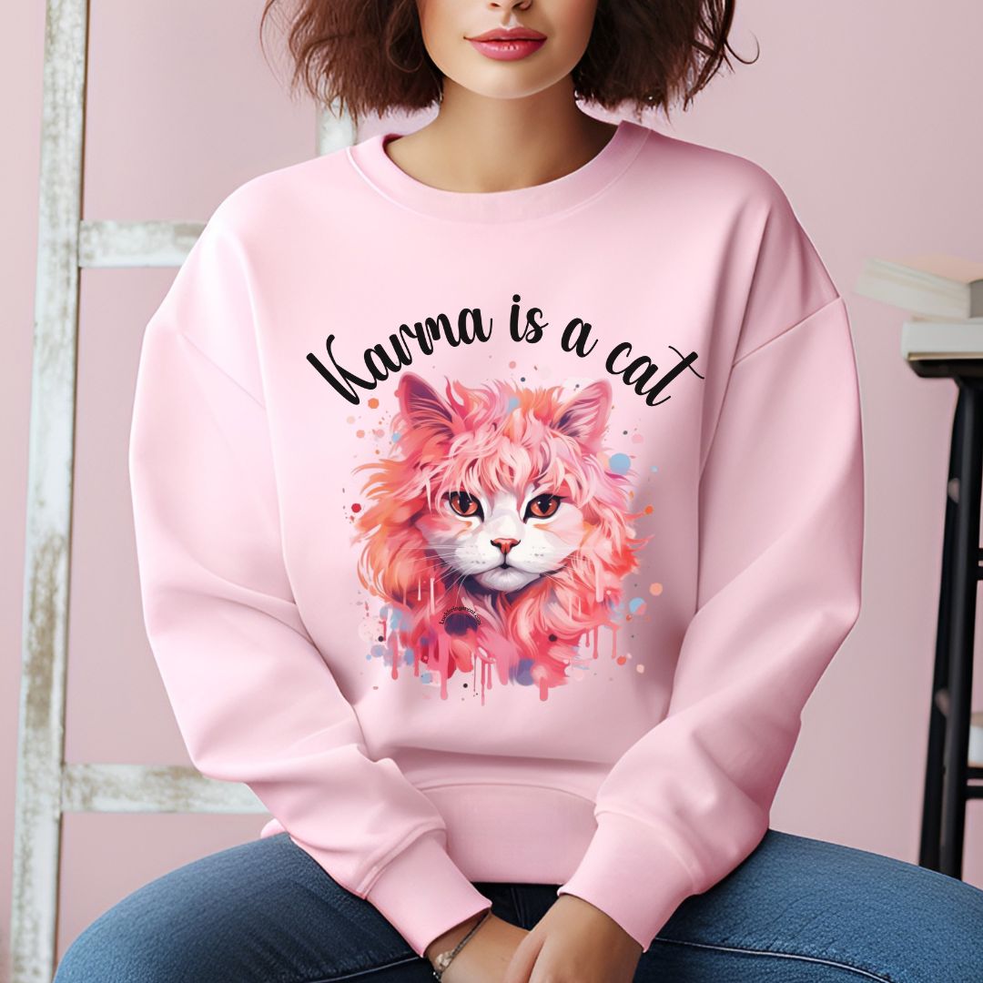 Karma is a cat sweatshirt-inspired by Taylor Swift Song-Ideal gift for Taylor's fans or cat cat lovers-Pink-Swiftie gift