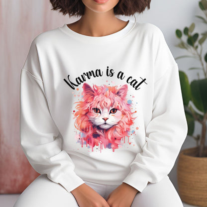 Karma is a cat sweatshirt-inspired by Taylor Swift Song-Ideal gift for Taylor's fans or cat cat lovers-white