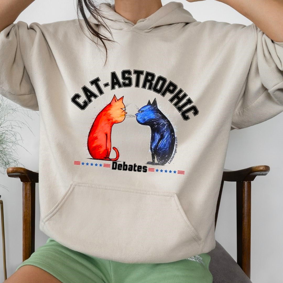 US Election 2024 Shirt-Funny hoodie for USA Election for Men and Women- Cat lovers Voting Shirt- Catastrophic Debates Shirt for Him or Her- Funny Teachers Gift for US Election Season - Funny US College hoodie-sand-creme