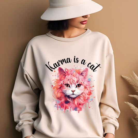 Karma is a cat sweatshirt-inspired by Taylor Swift Song-Ideal gift for Taylor's fans or cat cat lovers-Pink-Swiftie gift