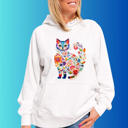 Hooded Sweatshirt-Graphic Floral Cat Mom Hoodie-cat mom gift-cat mum gift-cat mother hoodie with unique floral cat