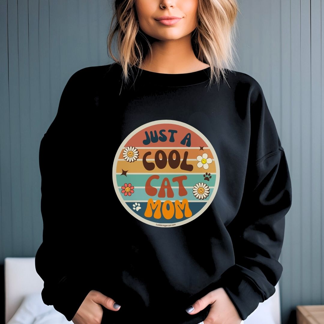 Sweatshirt-Just A Cool Cat Mom Shirt-Retro Style