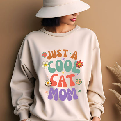 Sweatshirt-Just A Cool Cat Mom Shirt-Cat Lover Mum Gift Sweater -cat mother gift-cat adoption gift-cat gift for her-cat mother gift0 cat mother girl shirt trendy- Retro style-trendy cat mom shirt-retro themed-fur mom gift