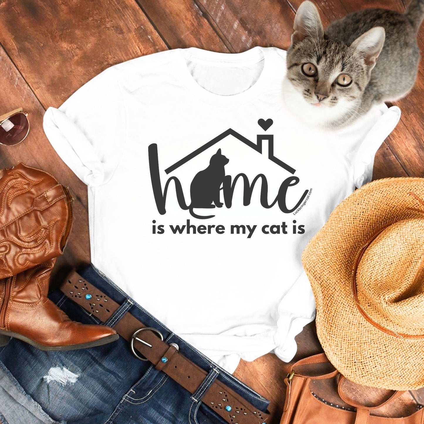 Cat Owners Tshirt- home is where my cat is- These premium quality cotton tshirts make perfect gifts for cat moms and cat dads. 😊🐈🎁👕