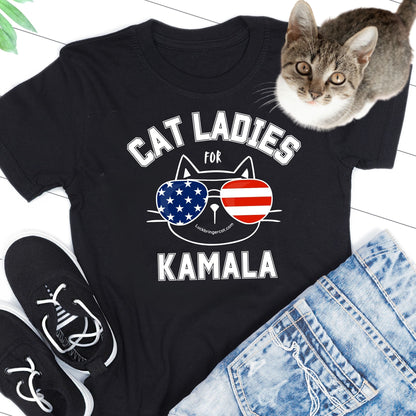 Cat Ladies For Kamala Harris T-Shirt-  2024 US President Election Shirt- Show off your love for cats and your favorite democratic presidential candidate with these adorable election shirts! 😻💖💙🐾